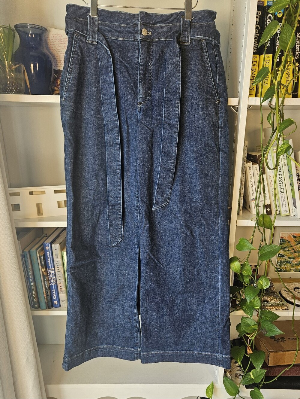 J. Crew Dark Blue Wide-Leg Jeans High Waist Tie Belt Size 28 Fall Autumn Cotton